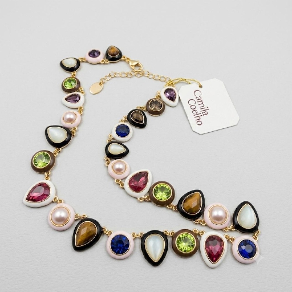 Camila Coelho Colorful Enamel Gem Necklace Glass Stones NWT Anthro Style
